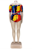 Multicolor Fashion Sexy Print Hot Drilling Backless Off the Shoulder Plus Size Swimwear