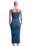 Blue Fashion adult Sexy Spaghetti Strap Sleeveless Slip Step Skirt Mid-Calf Print hollow out Le
