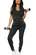 Army Green Elastic Fly Mid Print camouflage pencil Pants Two-piece suit