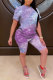 purple Fashion Casual adult Patchwork Print Tie Dye Gradient Two Piece Suits pencil Short Sleeve Two Pieces