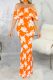 Yellow Sexy Print Patchwork Off the Shoulder Wrapped Skirt Dresses
