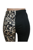 Blue Sexy Patchwork Two Piece Suits Leopard Straight Long Sleeve