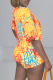 Yellow Casual Print Patchwork V Neck Short Sleeve Two Pieces