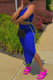 Blue Sexy Casual Solid Patchwork Spaghetti Strap Sleeveless Two Pieces
