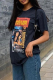 Black Casual Print Patchwork O Neck T-Shirts