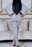 White Fashion British Style Adult Solid Draw String Fold O Neck Long Sleeve Regular Sleeve Short Two Pieces
