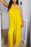White Fashion Sexy Patchwork Solid Sleeveless one shoulder collar Jumpsuits