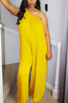 Yellow Fashion Sexy Patchwork Solid Sleeveless one shoulder collar Jumpsuits