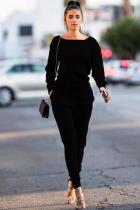 Black Casual Fashion Slim fit Solid Two Piece Suits Patchwork pencil Long Sleeve
