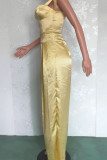 Yellow Sexy Casual Solid Bandage Backless Spaghetti Strap Regular Jumpsuits