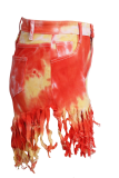 Pink Sexy Patchwork Tassel Tie-dye High Waist Regular Denim Shorts