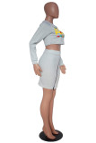 Grey Casual 3/4 Length Sleeves O neck Hip skirt skirt Two Piece Dresses