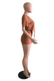 Blue Fashion Casual Solid Asymmetrical O Neck Short Sleeve Two Pieces