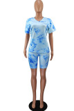 Green Fashion Casual adult Ma'am Patchwork Print Tie Dye Two Piece Suits Straight Short Sleeve Two Pieces