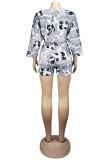 White Celebrities Fashion adult Two Piece Suits Patchwork Letter Print pencil Half Sleeve
