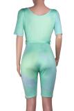 colour Sexy Fashion Tie-dyed Print ed drawing bandage Short Sleeve O Neck Rompers