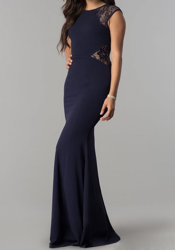 Navy Sexy & Club O-Neck Sleeveless Long Club Dresses