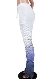 Yellow Elastic Fly Drawstring Mid Gradient Draped bandage Boot Cut Pants