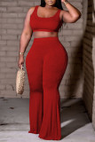 Red Sexy Casual Solid Basic U Neck Sleeveless Two Pieces
