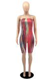 Red Fashion Sexy Print Backless Strapless Skinny Romper