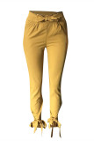 gingerish Elastic Fly High Solid Bow-knot Asymmetrical pencil Pants