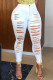 White Fashion Casual Solid Ripped High Waist Skinny Jeans