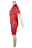 Yellow Fashion adult Sexy backless Print Two Piece Suits Patchwork Straight Short Sleeve Two-Pie