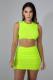 Fluorescent green Fashion Sexy Slim fit Two Piece Suits crop top Solid Fluorescent Skinny Sleeveless Two-Pi