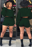Green Wool Europe and America Solid Two Piece Suits pencil Long Sleeve Two-Piece Short Set