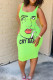 Green Sexy White Green Pink Yellow Spaghetti Strap Sleeveless Slip Sheath Knee-Length Print Dresses