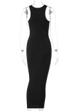 Black Sexy Solid Solid Color U Neck Straight Dresses