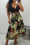 Blue Sexy Print Patchwork Loose Mid Waist Wide Leg Full Print Bottoms