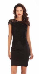 Black O-Neck Short Sleeve A-Line skirt Summer Dresses