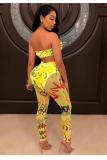 Blue Sexy Fashion Letter perspective asymmetrical Slim fit crop top Solid backless Bandage Two