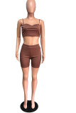 Brown Casual Print Solid backless Straight Sleeveless Two Pieces