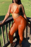 Pink Sexy Solid Patchwork Mesh Swimwears