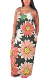 White Fashion Street White Brown Yellow Spaghetti Strap Sleeveless V Neck Pencil Dress Floor-Length Print Floral Animal Dresses