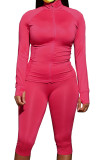 Red Fashion Active adult Ma'am Solid Two Piece Suits pencil Long Sleeve Two Pieces