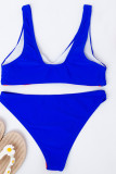 Blue Fashion Sexy Patchwork Backless Swimwears