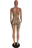 Yellow Sexy Casual Print Backless Spaghetti Strap Skinny Romper