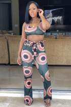 Green Sexy Fashion Off The Shoulder Sleeveless Wrapped chest Straight Ankle-Length backless Patchwork Prin