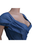 Light Blue Casual Backless Solid Chemical fiber blend Sleeveless V Neck 