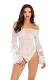 White Long Sleeve Mesh lace Skinny shorts