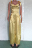 Yellow Sexy Casual Solid Bandage Backless Spaghetti Strap Regular Jumpsuits