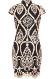 As Show Celebrities Cap Sleeve Short Sleeves O neck Step Skirt skirt Patchwork Print