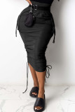 Black Sweet Solid Bandage Pocket Skinny Bottoms