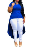 Red Fashion Sexy adult Ma'am Turndown Collar Patchwork Solid asymmetrical Stitching Plus Size