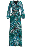 Red Elegant Print Patchwork V Neck Long Sleeve Plus Size Dresses