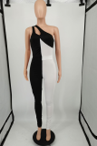 Pink Sexy Solid Patchwork One Shoulder Skinny Jumpsuits