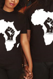 White Black O Neck Short Sleeve Print Tops